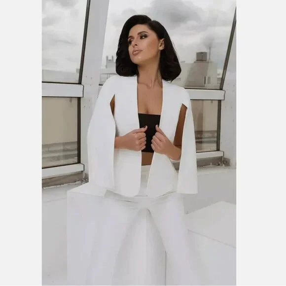 Zara ZW Collection Cape V-Neck Blazer Jacket Ecru White